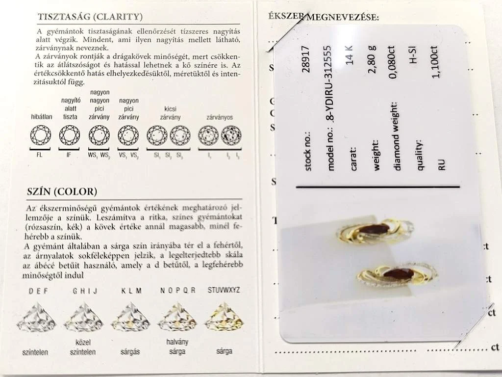 Sárga arany rubinnal és brilliáns csiszolású gyémántokkal ékített francia kapcsos fülbevaló - Image 9